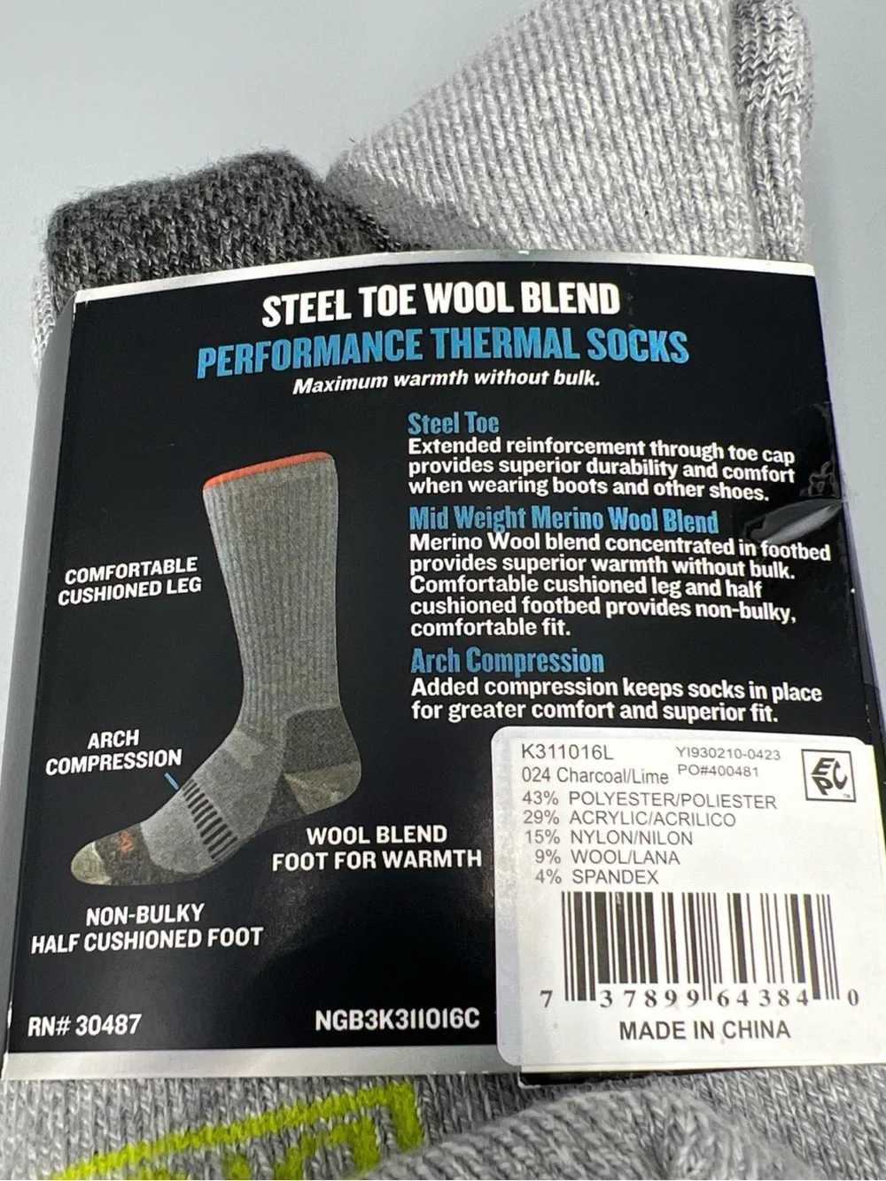 3 Pairs! Dickies Steel Toe Crew Performance Thermals Socks. Midweight, Sz 6-12